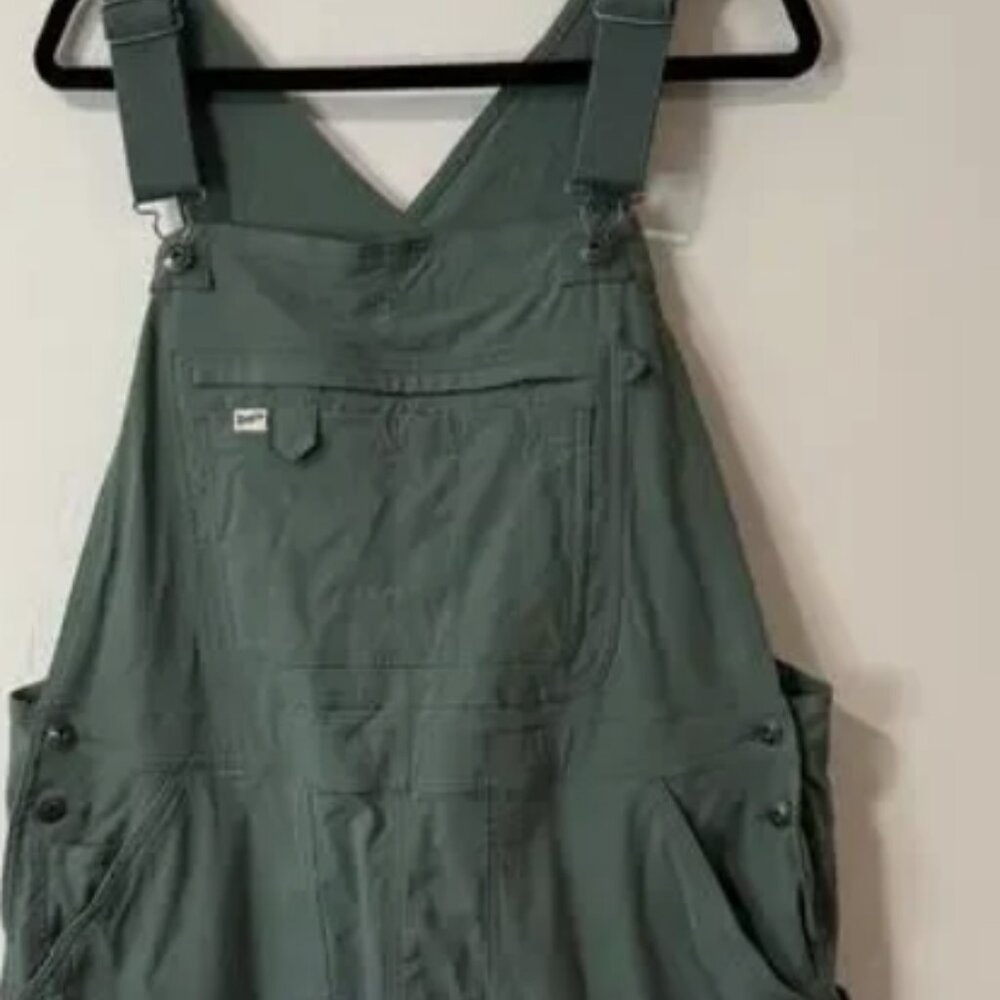 Duluth Trading Co Women's Heirloom Gardening Short Overalls Teal Stretch M